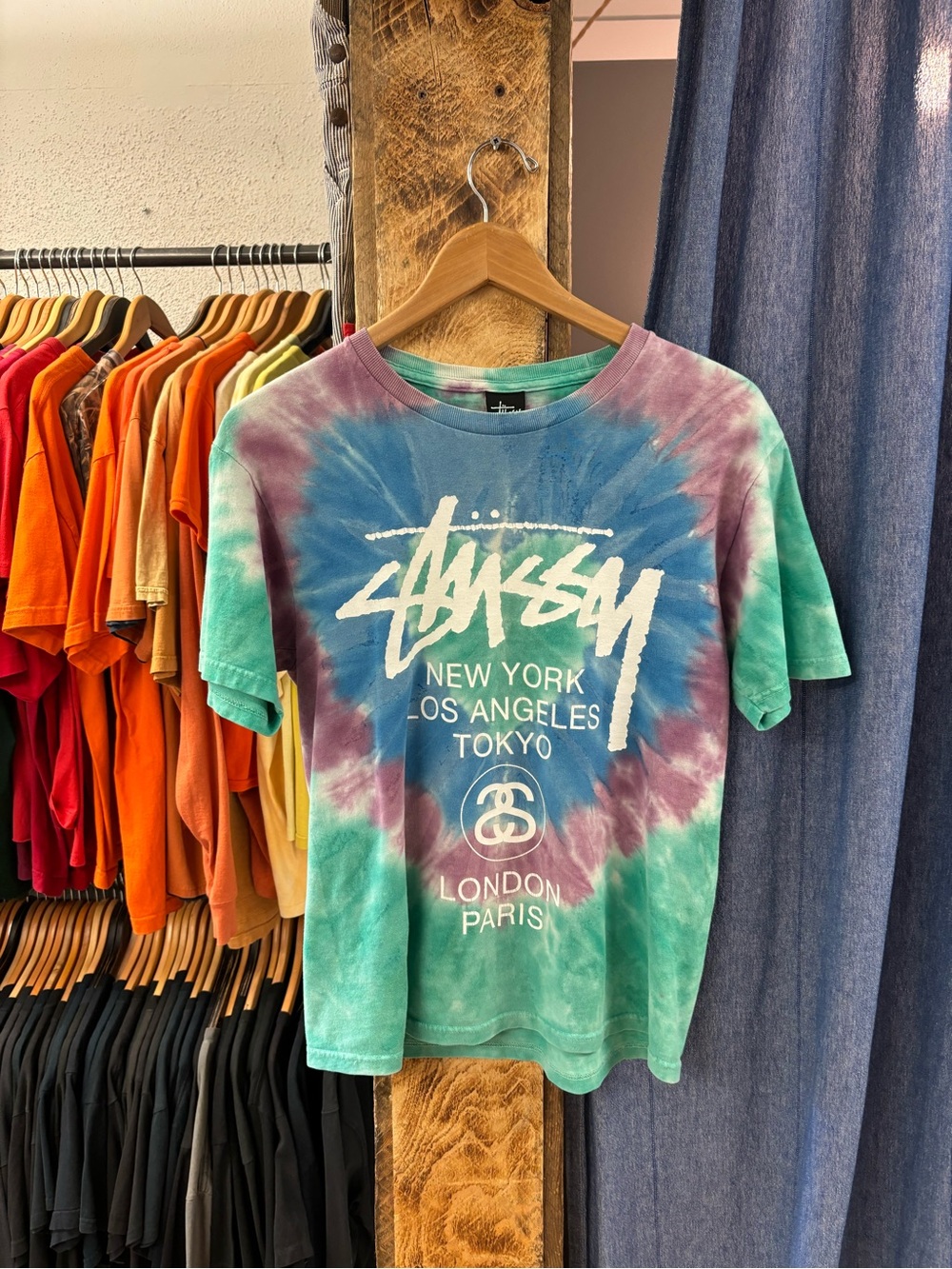 Stussy men’s Tie-Dye Graphic Tee - Blue, Purple & Green